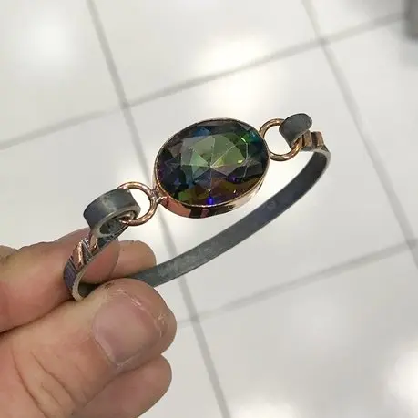 Овальный Мистический топаз ручной работы подлинный Серебряный браслет|Гибкие и