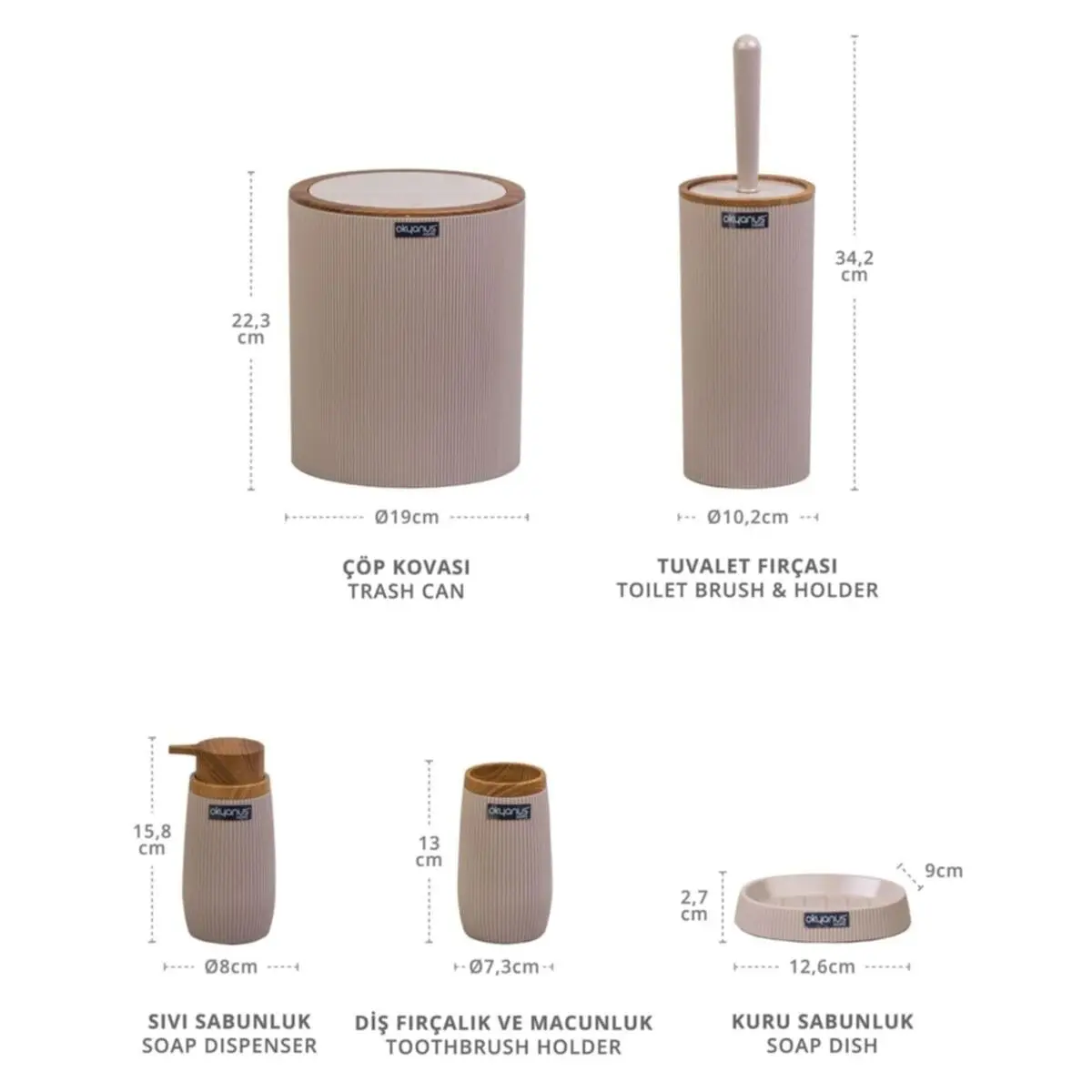 5 piece bathroom accessories set with trash can toothbrush holder soap dispenser soap and lotion set round with a wooden pattern free global shipping