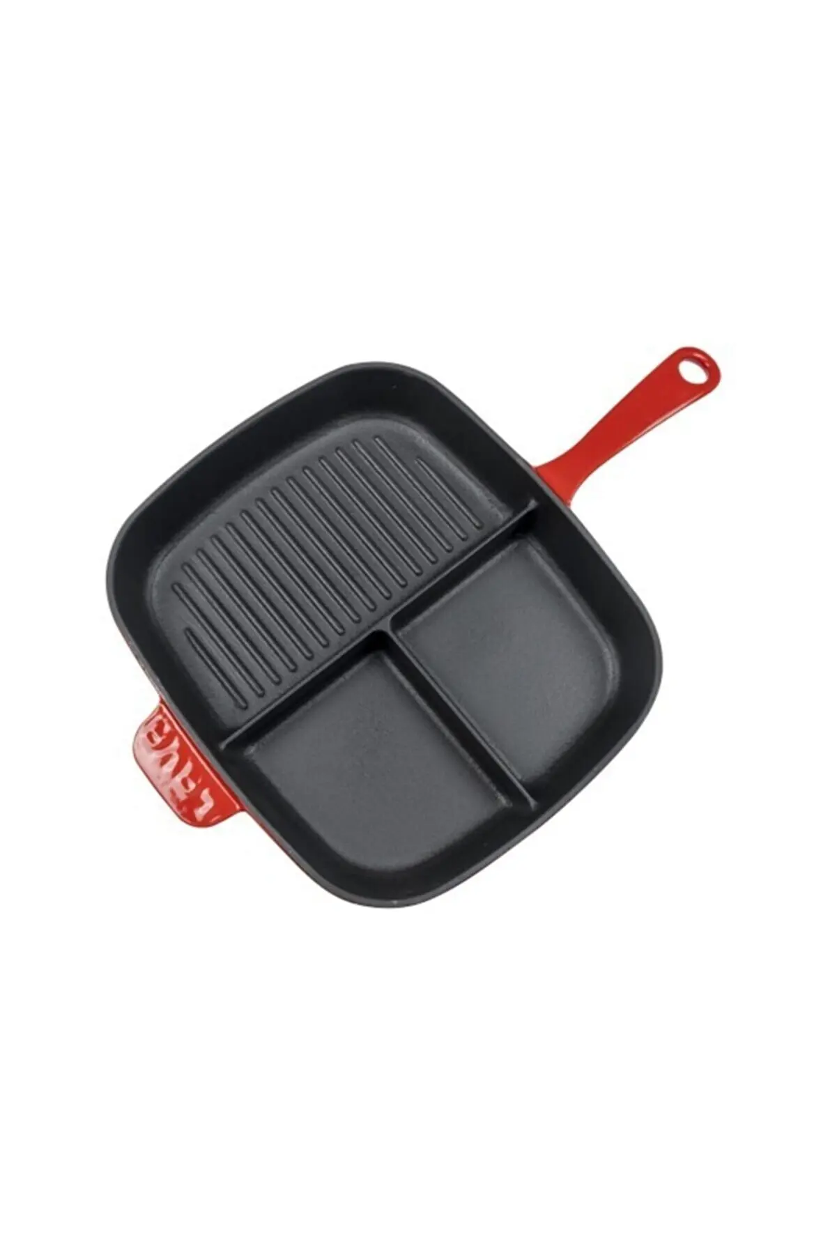 

Grill Sectional Grill Rectangular Cast Iron Pan Red 26 x 30 cm Enjoy Cooking 3 dishes at the same time