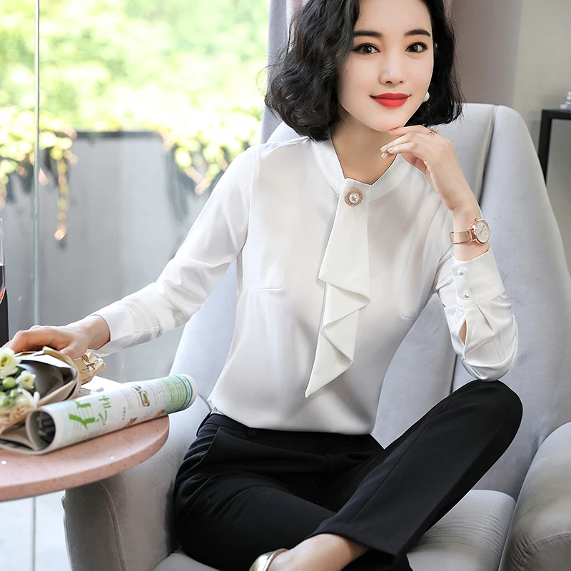 Женские белые рубашки Lenshin с галстуком мягкая и Стандартная рабочая одежда