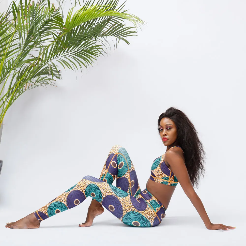 

Sport wear 2021 New design hot sale women fashion Yoga Wear African prints yoga set fitness gym wear