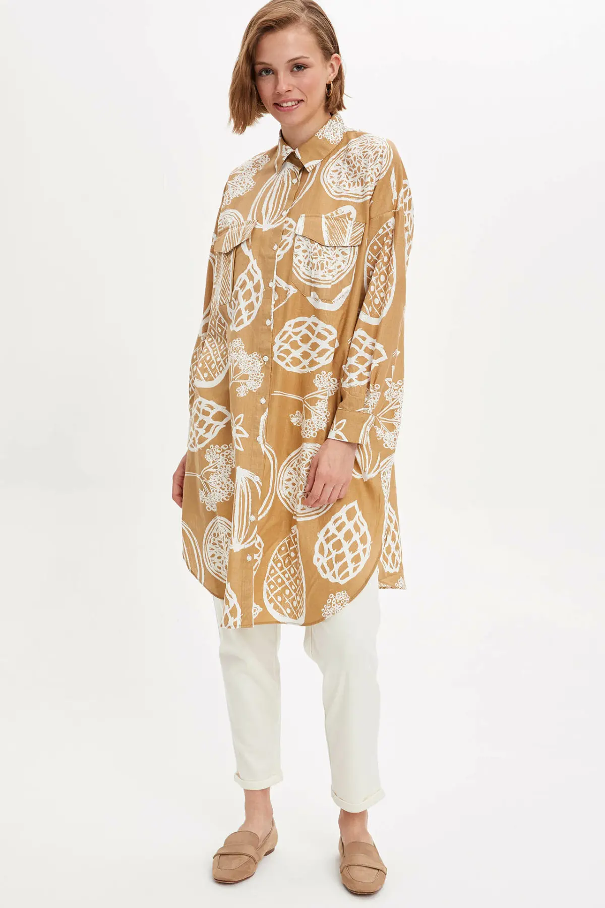 Дефакто модная женская рубашка с длинным рукавом Женская Повседневная Длинная