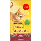 Сухой корм Friskies для взрослых кошек, с мясом, курицей и полезными овощами, Пакет, 2 кг