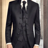 2022 black formal tunic suits for men with stand collar double breasted wedding groom tuxedo hot sell dinner fashion 3 pieces