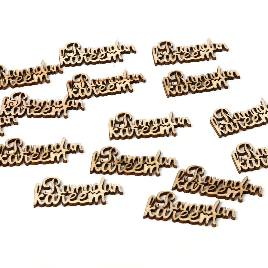 15 шт. деревянный ИД Мубарак Рамадан дерево чип лазер вырезанный конфетти стол