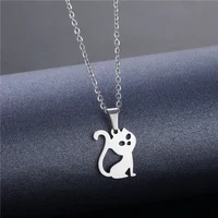 lovely moon cat pendant fashion womens necklace birthday anniversary gift stainless steel love heart necklace korean fashion