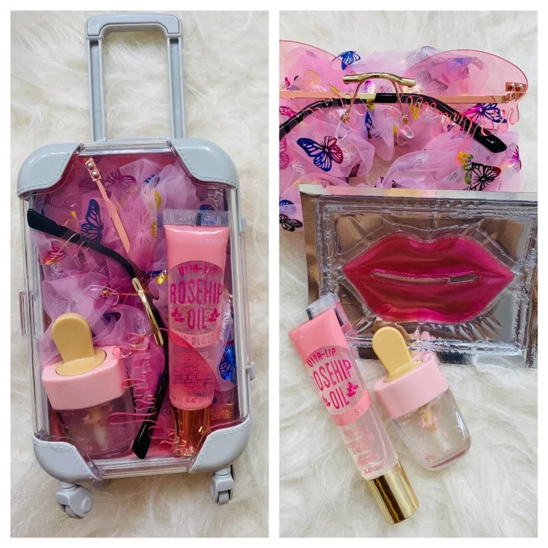 

Private Label Vendor Custom Glitter Kids Vegan Set Wholesale Fruit Oil Lip Gloss Mini Suitcase for lipgloss