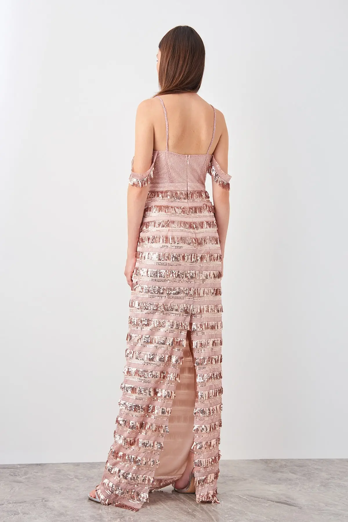 Trendyol блесток кисточкой деталь вечернее платье TPRSS19AE0115|Вечерние платья| |