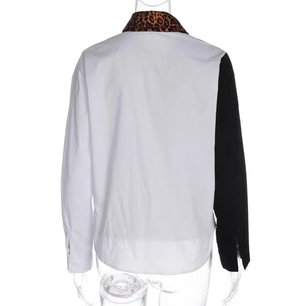 Повседневная леопардовая черная Лоскутная блуза рубашка Осенние женские