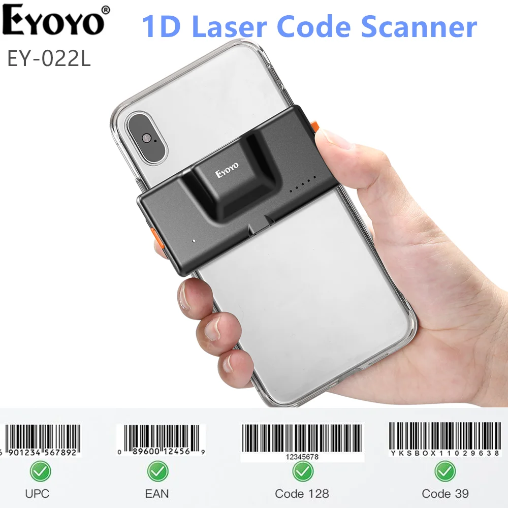 Eyoyo EY-022L1D Back Clip Bluetooth Barcode Scanner Phone Portable Barcode Reader Data Matrix 1D Scanner Windows/Android/ iOS