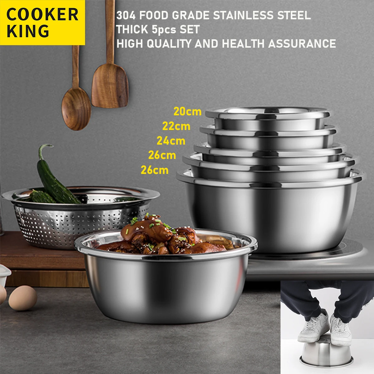 Набор мисок из нержавеющей стали COOKER KING 304 5 шт. миски для смешивания кухонные