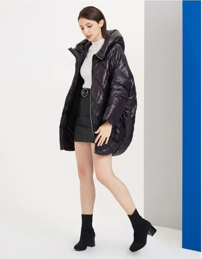 

Obrix Warm Duck Down Filler Female Jacket Hooded Wide Waisted Zipper Fly Full Sleeve Casual Style Loose Parka For Women