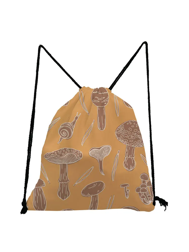

Pretty Yellow Backpack Mushroom Printed Drawstring Bags Practical Shoe Bag to School High Capacity Storage Bag Portable Book Bag