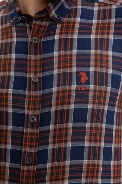 U.S. POLO ASSN. Темно-синяя классическая рубашка в клетку | Мужская одежда