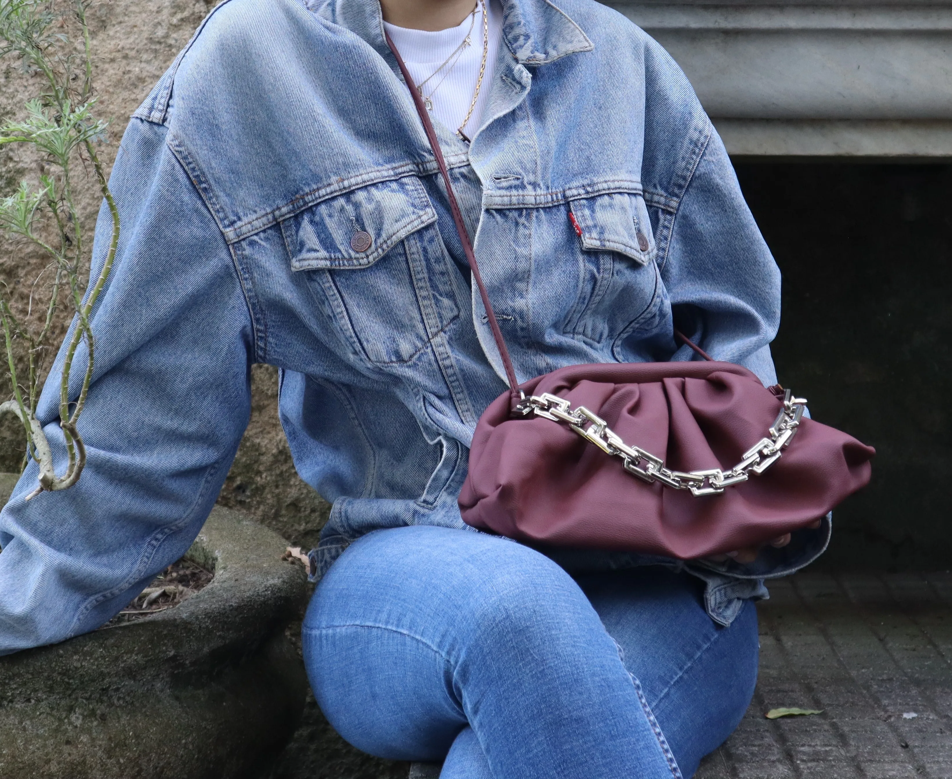 

Burgundy Chain Detailed Women Bag 2021