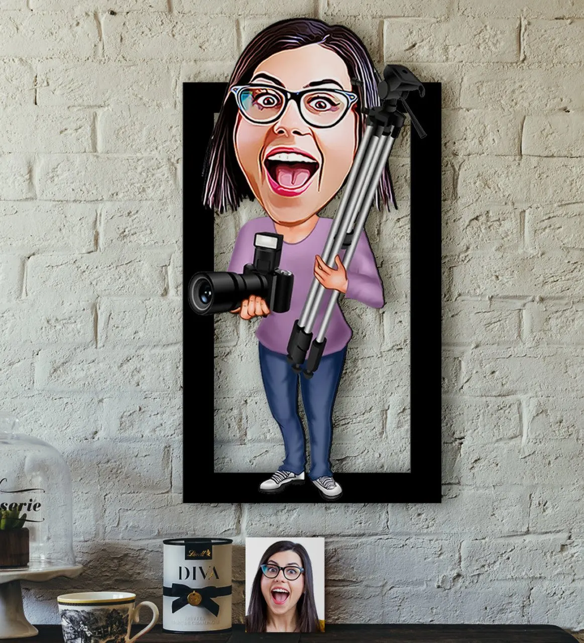 

Персонализированный женский профессиональный фотограф, карикатура 3D, деревянная доска, 1 шт., качественный экономичный подарок, украшение д...