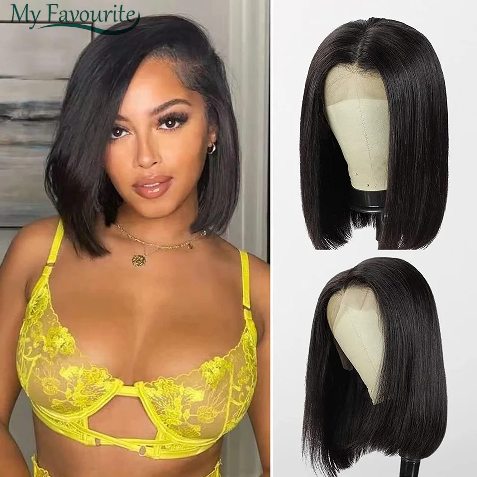 Short Bob Wig 13x4 Lace Frontal Human Hair Wigs PrePlucked Straight Brazilian Hair Transparent Lace Wigs With Baby Hair 16 Inch