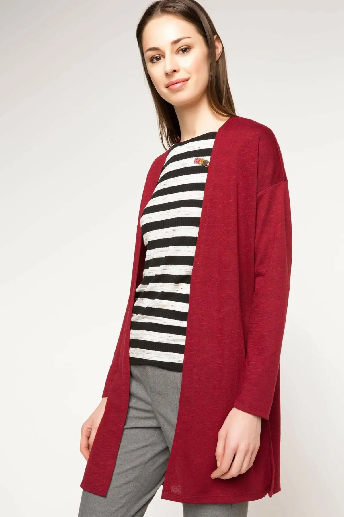 DeFacto осенний женский красный зеленый тонкий кардиган с длинным рукавом вязаный