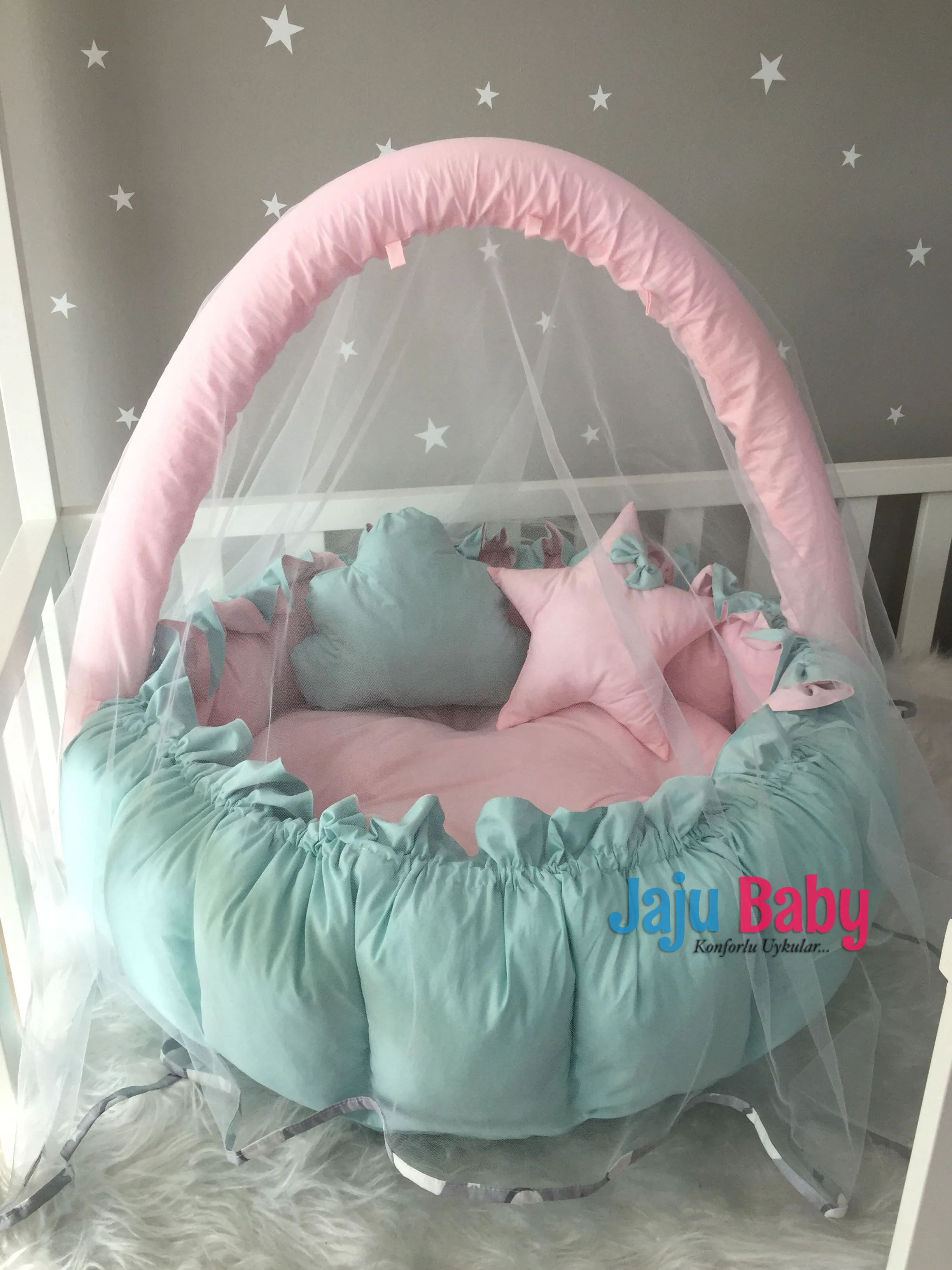 Jaju Baby Pink - Mint Design Luxury Play Mat Babynest Mosquito Net Tulle Toy Apparatus Set, Play Mat, Babynest