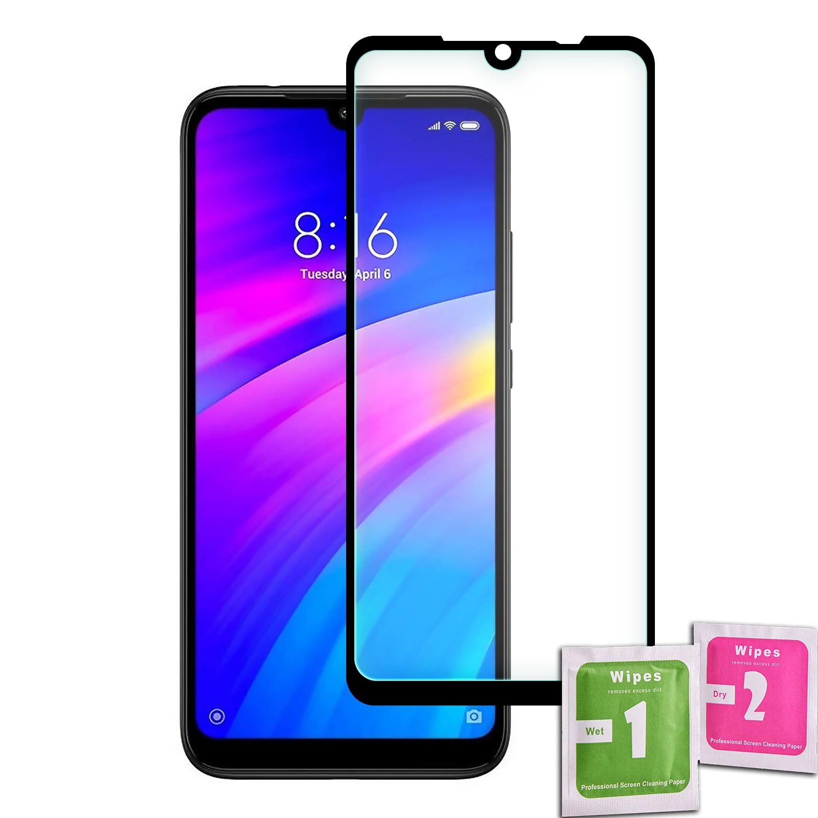 Tempered Glass Screen Protector for XIAOMI REDMI 7 Black Full Frontal Quality Premium 9H 0.33mm