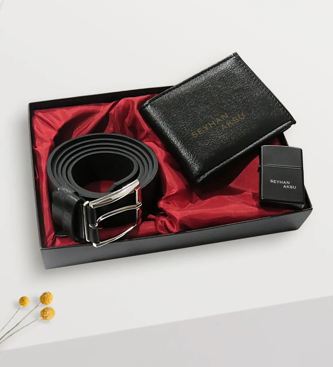 

Personalized Black Wallet Belt Gasoline Lighter Set