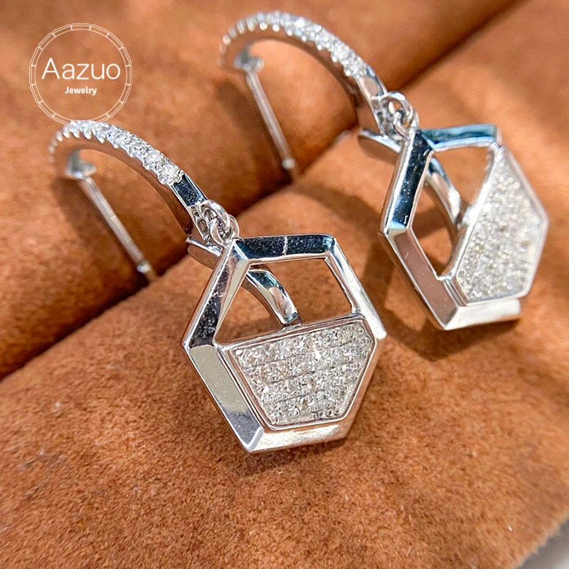 

Aazuo Real 18K White Gold Real Natrual Diamonds 0.35ct H SI Irregular Hexagon Hook Earrings gifted for Women Wedding Party Au750