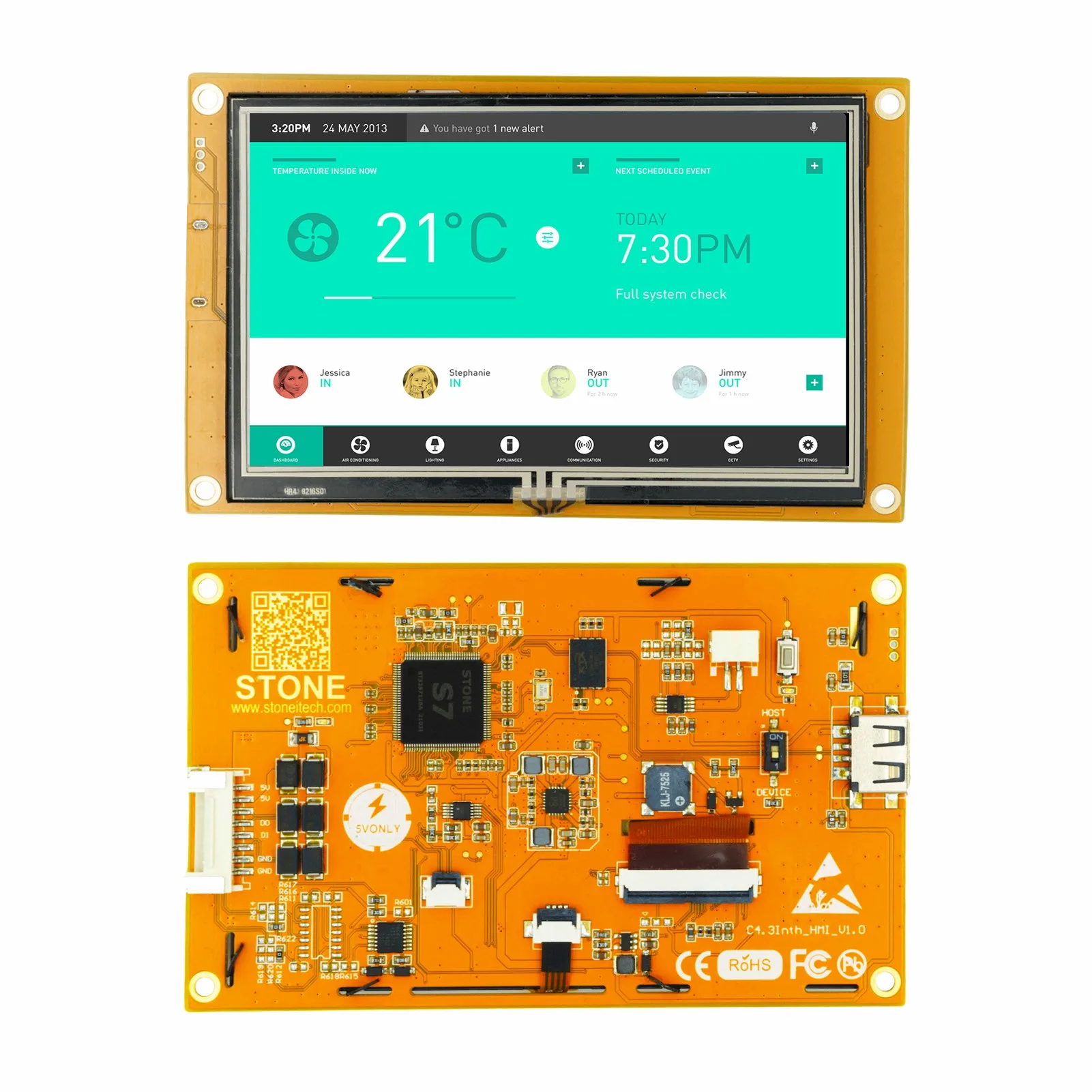 Stone  4.3 inch TFT LCD Module ANY MCU via Simple Powerful Command Set 128MB of flash memory for HMI projects