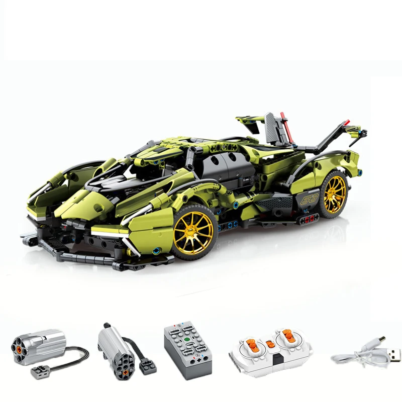 

Stock Technical RC Car Lamborghinied V12 Vision Gran Turismoed Model Bricks MOC Racing Supercar Building Blocks Toys for Kids