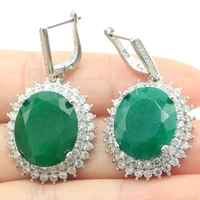 41x23mm gorgeous 14 4g real green emerald red blood ruby white cz women wedding silver earrings