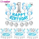 Серебряные синие шары в виде цифр 37 шт., для детей 1, 2, 3, 4, 5, 6, 7, 8, 9 лет, украшения для дня рождения, для детей, для первого мальчика, принца, 18, 30