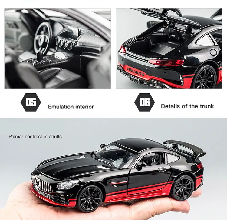KIDAMI 1:32 Ben AMG GT Diecast Car Model High Simulation Pull Back Sound and Light Model Toy Car For Children's Birthday Gifts