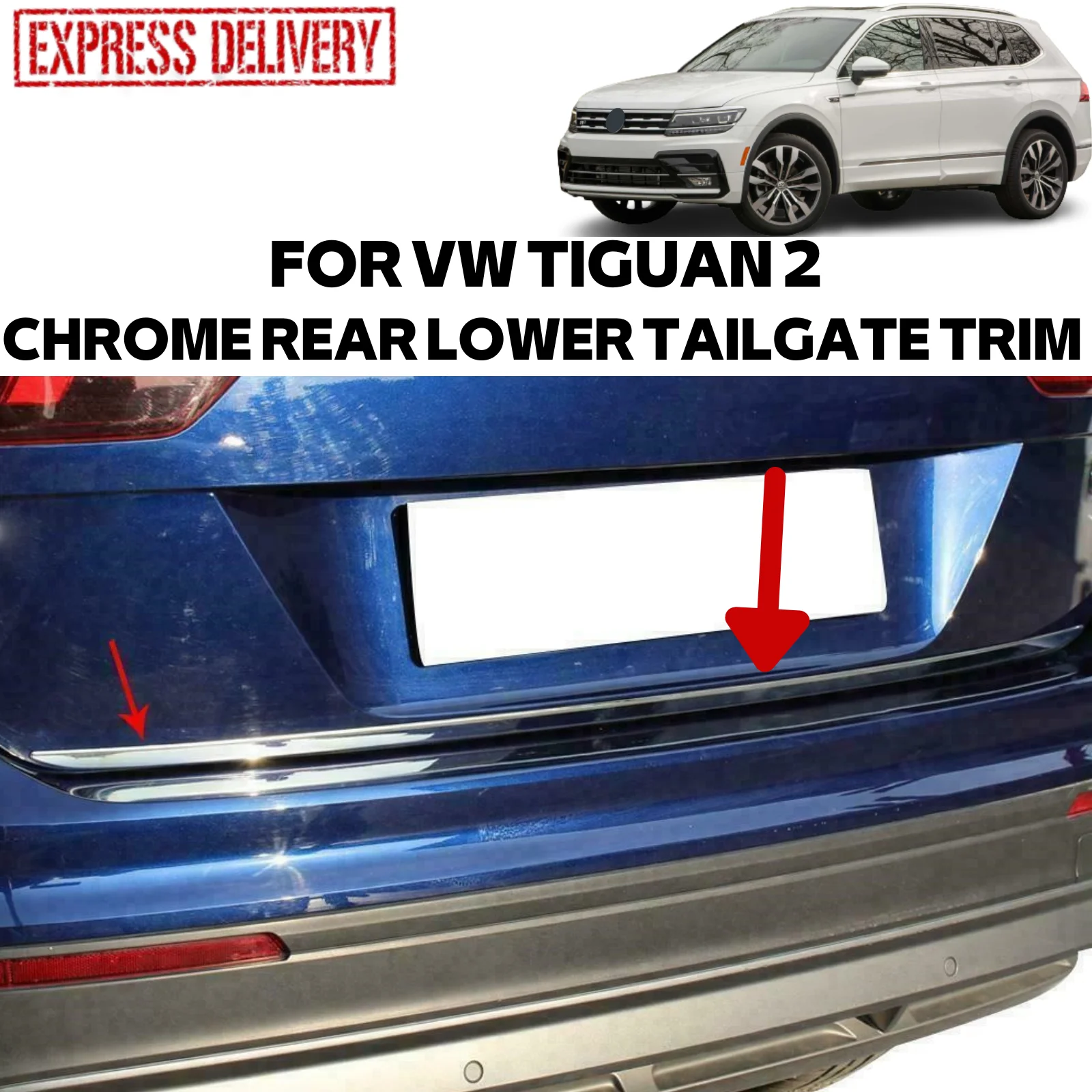

Для VW TIGUAN 2 2016-2021, черная хромированная нижняя крышка багажника, отделка багажника, лента из нержавеющей стали, новая модель, брендовые автомобильные аксессуары
