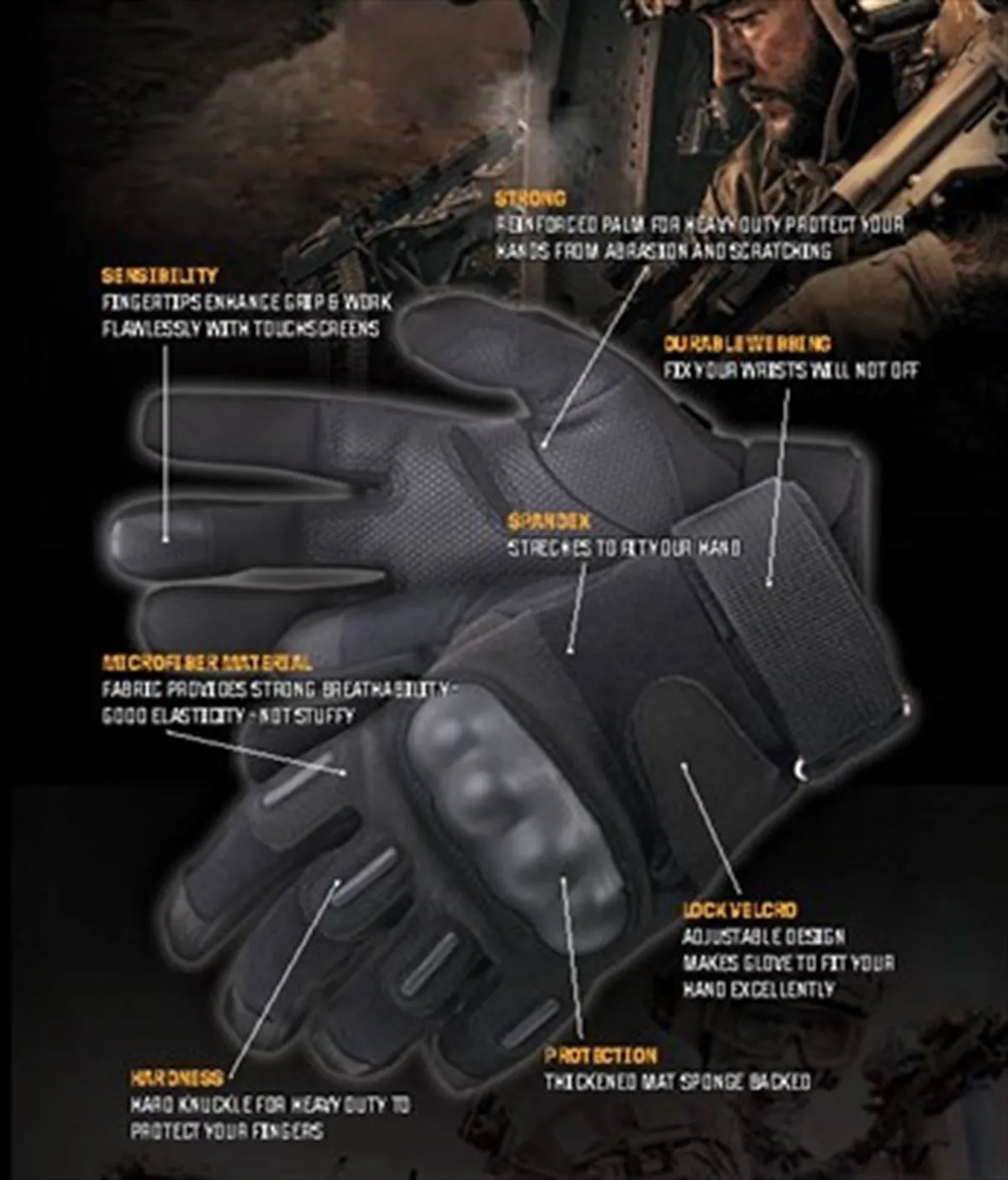 저렴한 YDS 전술 장갑 카키 전체 손가락 장갑 남자와 여자에 대 한 터치 스크린 하드 너클 장갑 야외 촬영 오토바이에 대 한