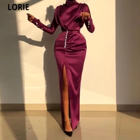lorie celebrity high neck evening dresses formal arabic prom dresses woman party long sleeves gowns side split mermaid vestido