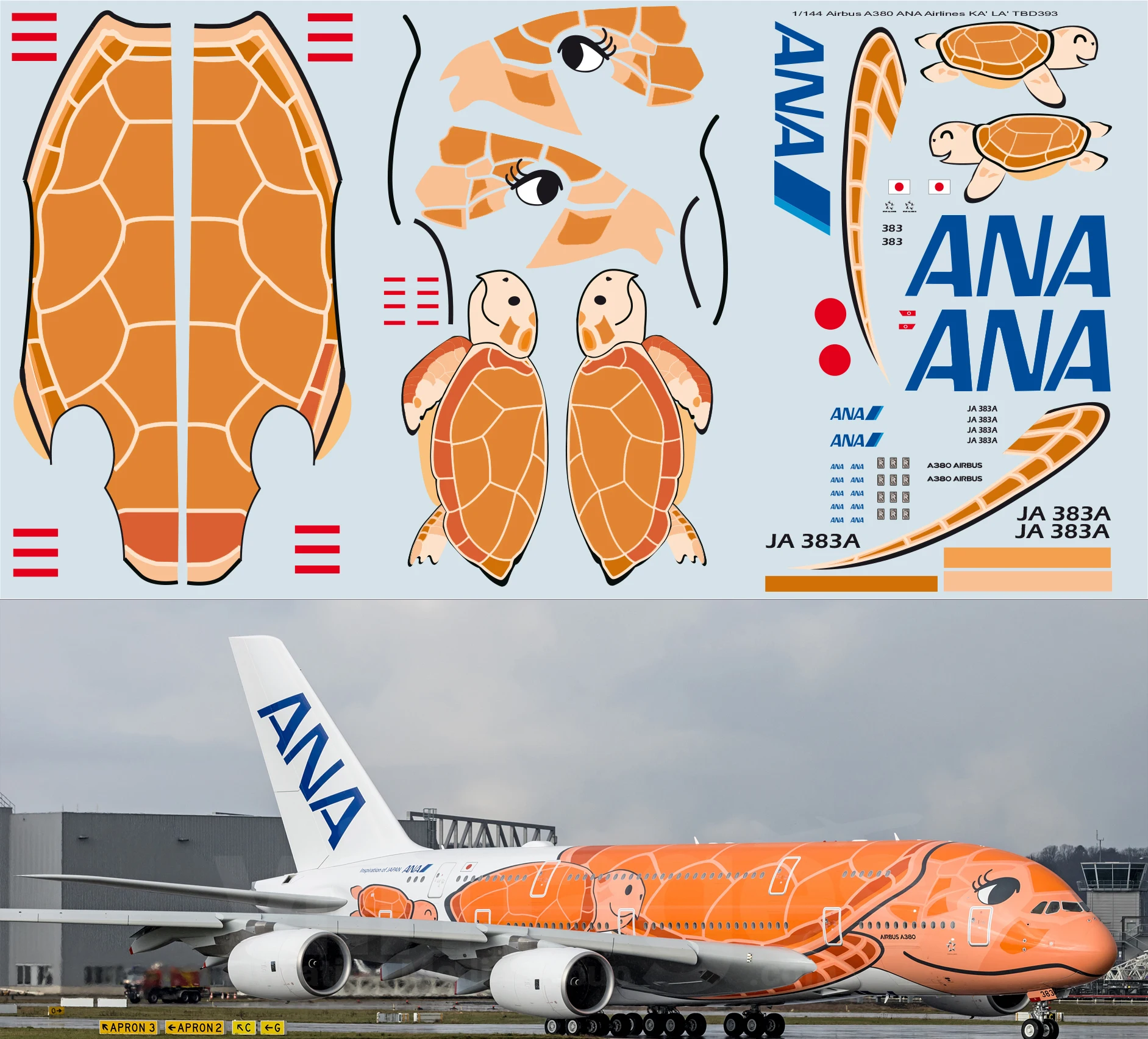 1/144 Airb us A380 ANA Airlines KA' LA' JA383A наклейки для доставки TB Decal TBD393| |