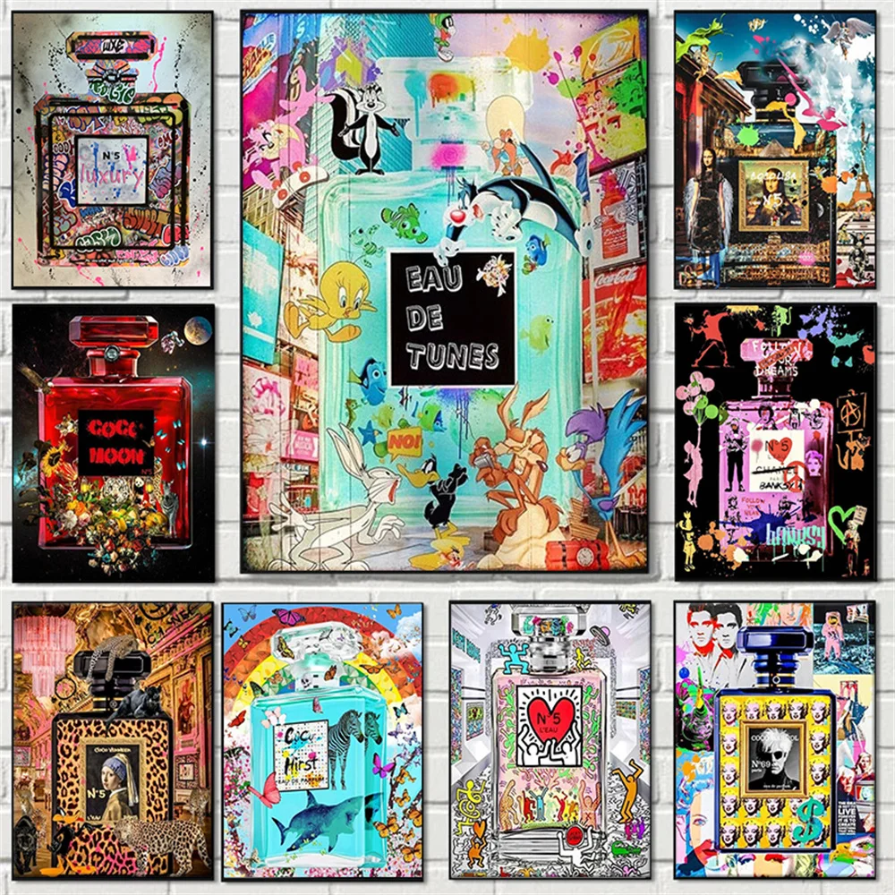 

Perfume bottle Graffiti Art Posters and Prints Cartoon Canvas Painting On The Wall Art Pictures for Living Room Home Decor