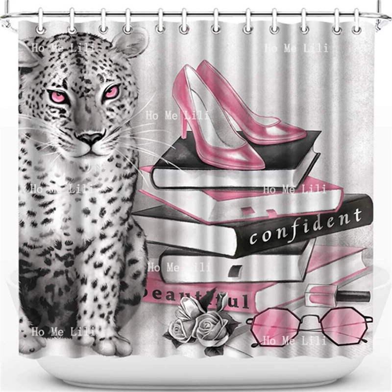 

Fashion Leopard Shower Curtain Black White Pink High Heeled Shoes Bathroom Decoration Bathtub Cover Waterproof Fabric Home Decor