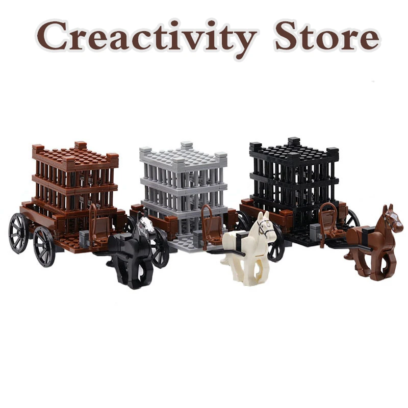 

MOC Ancient Military Scene Building Blocks Medieval Carriage Prison Car Weapons War Castle Figures Kid Toys Christmas Gifts