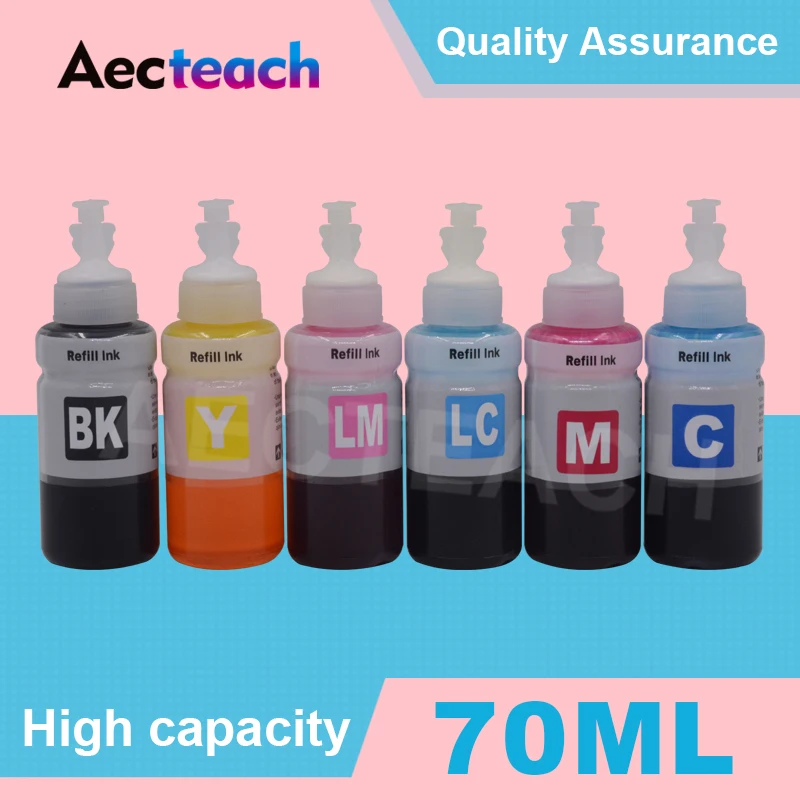 Чернила для принтера Aecteach флакон 70 мл 6 цветов T6731 T6732 T6733 T6734 T6735 T6736 Epson L800 L805 L810 L850