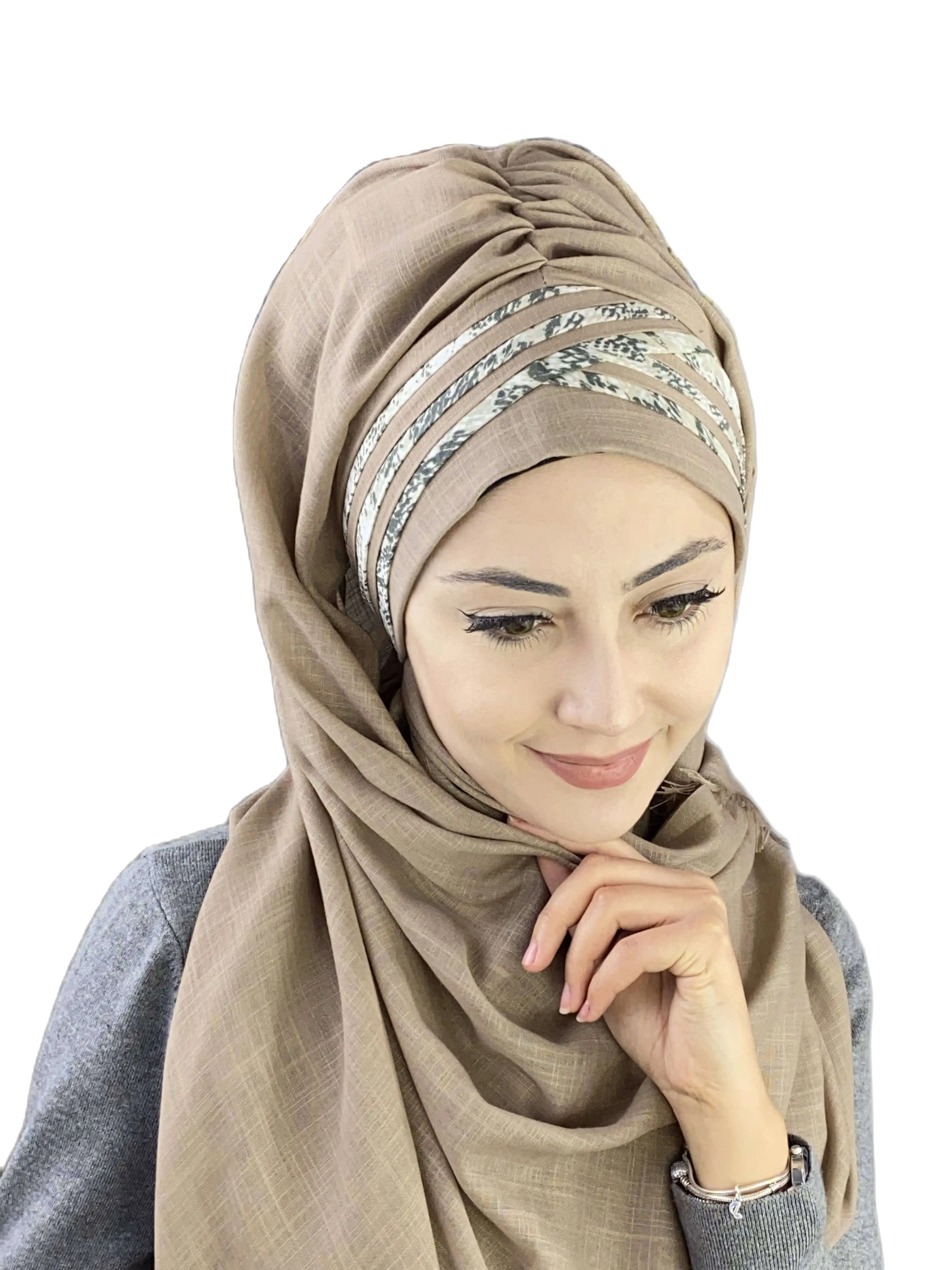 2022 New Fashion Hijab Islamic Women Winter Scarves Musulman Women's Products Hat Stone Crocodile Pattern Cross Draped Shawl