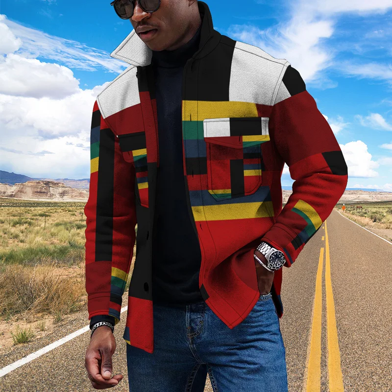 

Spring And Autumn 022 New Men's Long-sleeved Loose Trendy Fashion Personality 3d Digital Square Printing Casual Thin Windbreaker