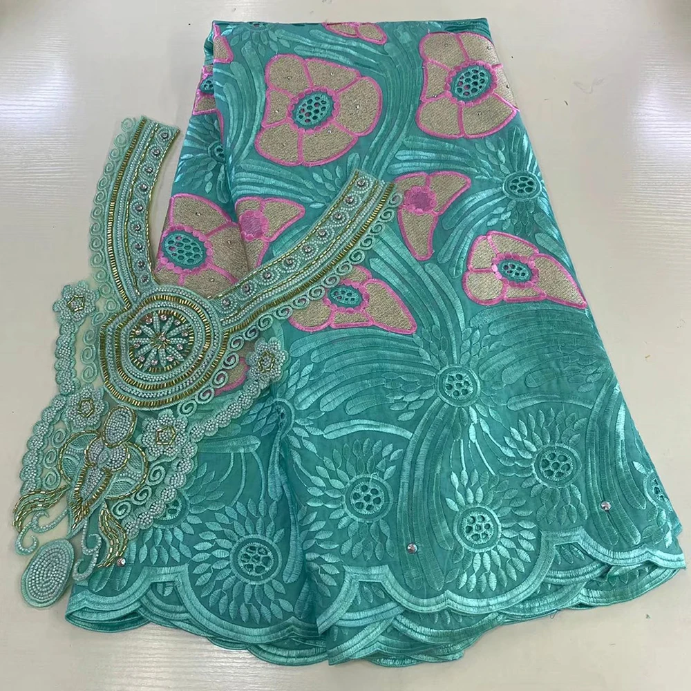 

Sinya 2022 High Quality Embroidery Cotton Dry African Swiss Voile Lace Fabric In Switzerland With Stones And Stone Beaded Collar