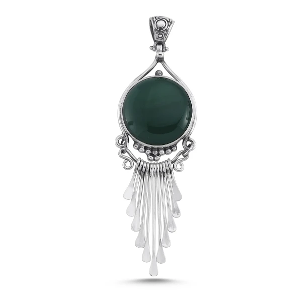 

Silver 925 Sterling Green Agate Stone Handwork Pendant