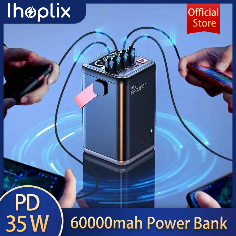Ihoplix 60000mAh 12V36W Fast Charging Outdoor Power Bank Supply Multi-Function LED Emergency Backup Energy Storage with Lighting