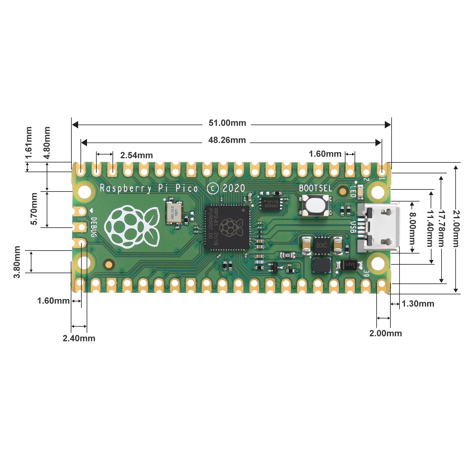Плата BIGTREETECH Raspberry Pi Pico RP2040 с двухъядерным процессором ARM Cortex M0+ высокой производительности до 133 МГц для 3D-принтеров.