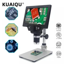 KUAIQU – Microscope vidéo électronique numérique avec écran LCD 1200x7 pouces, HD 720P, 8 lumières LED, loupe à Amplification continue à souder
