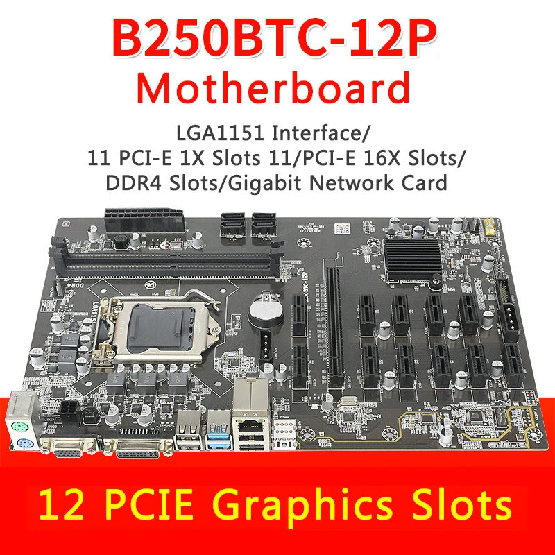 

B250 Mining Motherboard With LGA1151 DDR4 RAM Slot For Asus ETH Mining Mainboard Support 12 Pcie 1X 16X To Usb3.0 Graphics Card
