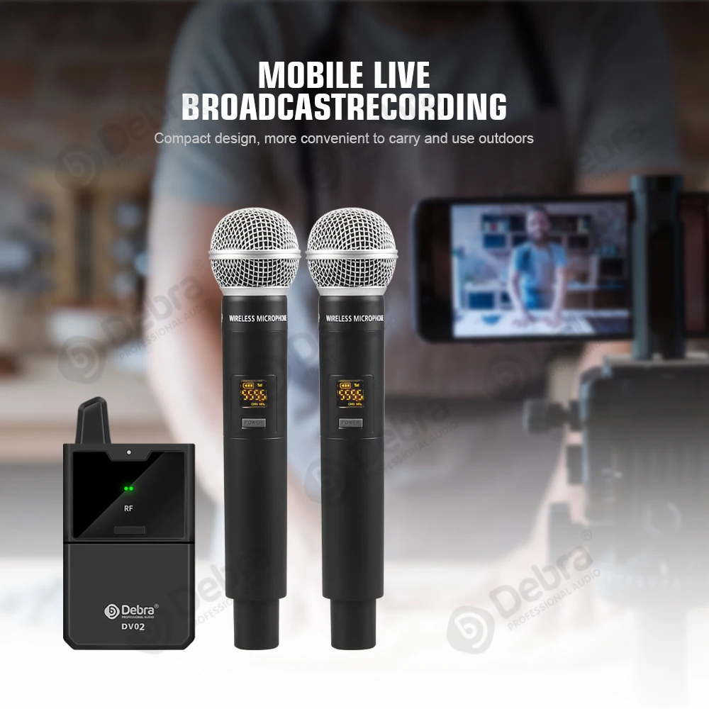 Debra DV01/02H UHF Wireless Handheld Mic with Monitor Function  Support Custom Content Card For Interview Live Broadcast VLOG
