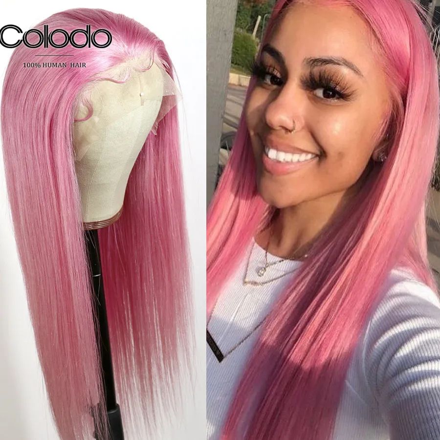 COLODO Glueless 13x6 прямой парик на кружеве прозрачный кружевной предварительно сорванный синий Remy бразильские человеческие волосы парики для черных женщин