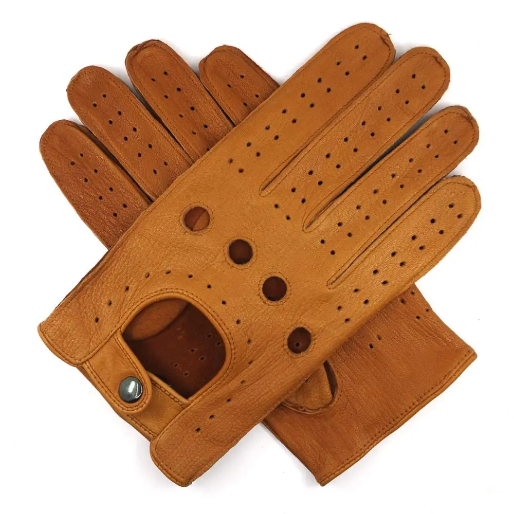 Harssidanzar мужские кожаные перчатки для вождения без подкладки - Цвет: Tan(deerskin)